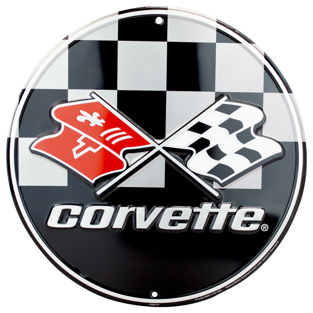 CS60147 - Chevrolet Corvette w/ Racing Flags Circle Sign